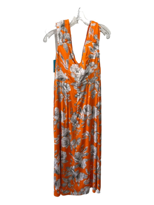 Erdem Size 4 Orange, Gray, White Viscose Floral Sleeveless Midi Dress Orange, Gray, White / 4