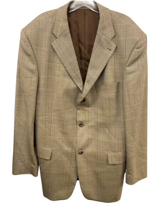 No Brand Made in Portugal Tan Wool Plaid 3 button Men's Blazer Tan / 46