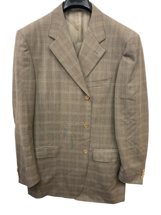 Canali Gray & Tan Wool Plaid 3 button Men's Suit Gray & Tan / 56
