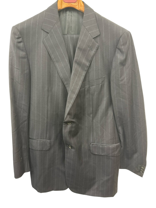 Zegna Navy Wool Blend Striped Men's Suit Navy / 56