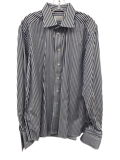 Eton Size 17 Purple & White Cotton Striped Button Up Men's Long Sleeve Shirt Purple & White / 17