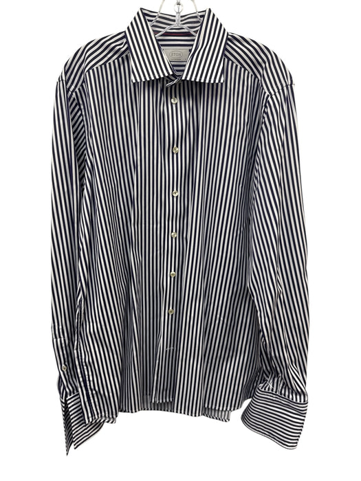 Eton Size 17 Purple & White Cotton Striped Button Up Men's Long Sleeve Shirt Purple & White / 17