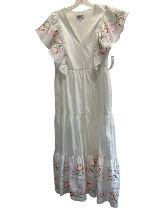 CROSBY by Mollie Burch Size S White, Pink & Green Cotton Ruffle Cap Sleeve Dress White, Pink & Green / S