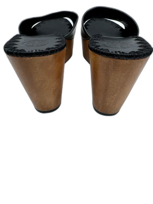 Tory Burch Shoe Size 8.5 Black & Brown Leather Upper Logo Slide Sandals Black & Brown / 8.5