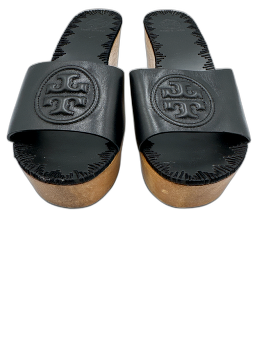 Tory Burch Shoe Size 8.5 Black & Brown Leather Upper Logo Slide Sandals Black & Brown / 8.5