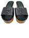 Tory Burch Shoe Size 8.5 Black & Brown Leather Upper Logo Slide Sandals Black & Brown / 8.5