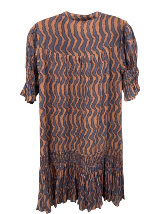 Oliphant Size M Blue & Orange Cotton Short Puff Sleeve Abstract Print Dress Blue & Orange / M