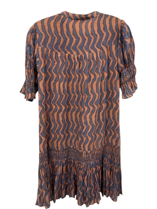Oliphant Size M Blue & Orange Cotton Short Puff Sleeve Abstract Print Dress Blue & Orange / M