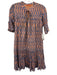 Oliphant Size M Blue & Orange Cotton Short Puff Sleeve Abstract Print Dress Blue & Orange / M