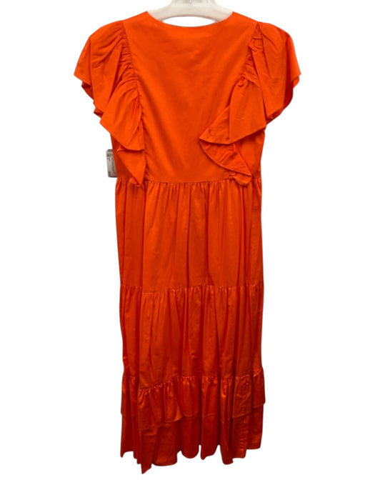 Crosby Size S Orange Cotton Ruffle Cap Sleeve V Neck Tiered Maxi Dress Orange / S