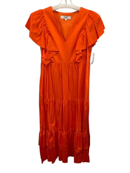 Crosby Size S Orange Cotton Ruffle Cap Sleeve V Neck Tiered Maxi Dress Orange / S