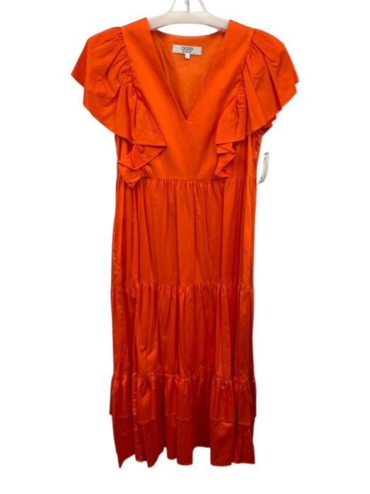 Crosby Size S Orange Cotton Ruffle Cap Sleeve V Neck Tiered Maxi Dress Orange / S