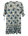 Oliphant Size M Green, Blue, White Cotton Short Puff Sleeve Floral Print Dress Green, Blue, White / M