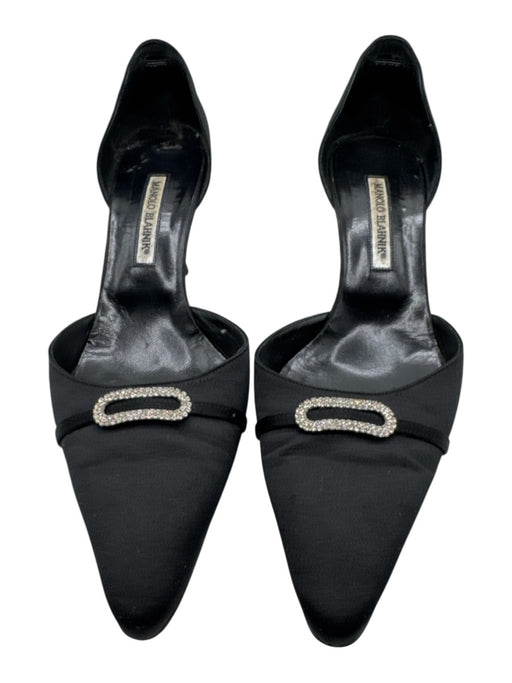 Manolo Blahnik Shoe Size 41.5 Black Leather Satin Crystal Embellished Pumps Black / 41.5
