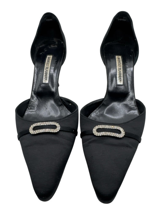 Manolo Blahnik Shoe Size 41.5 Black Leather Satin Crystal Embellished Pumps Black / 41.5