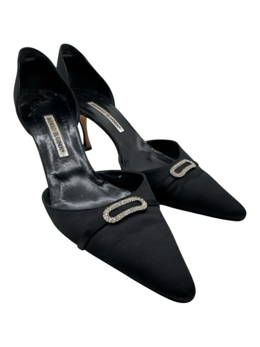 Manolo Blahnik Shoe Size 41.5 Black Leather Satin Crystal Embellished Pumps Black / 41.5