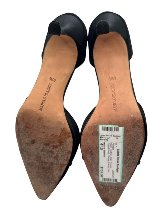 Manolo Blahnik Shoe Size 41.5 Black Leather Satin Crystal Embellished Pumps Black / 41.5