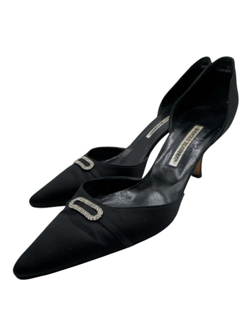 Manolo Blahnik Shoe Size 41.5 Black Leather Satin Crystal Embellished Pumps Black / 41.5