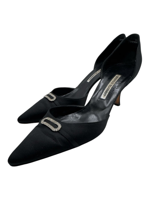 Manolo Blahnik Shoe Size 41.5 Black Leather Satin Crystal Embellished Pumps Black / 41.5
