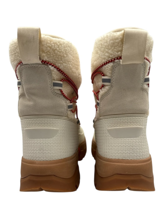 Hunter Shoe Size 11 Cream & Red Fleece Round Toe Cord Detail Mid Calf Boots Cream & Red / 11