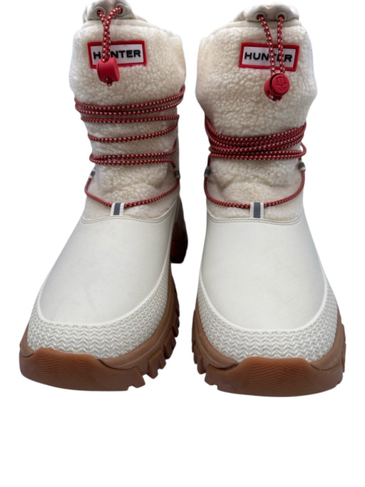 Hunter Shoe Size 11 Cream & Red Fleece Round Toe Cord Detail Mid Calf Boots Cream & Red / 11