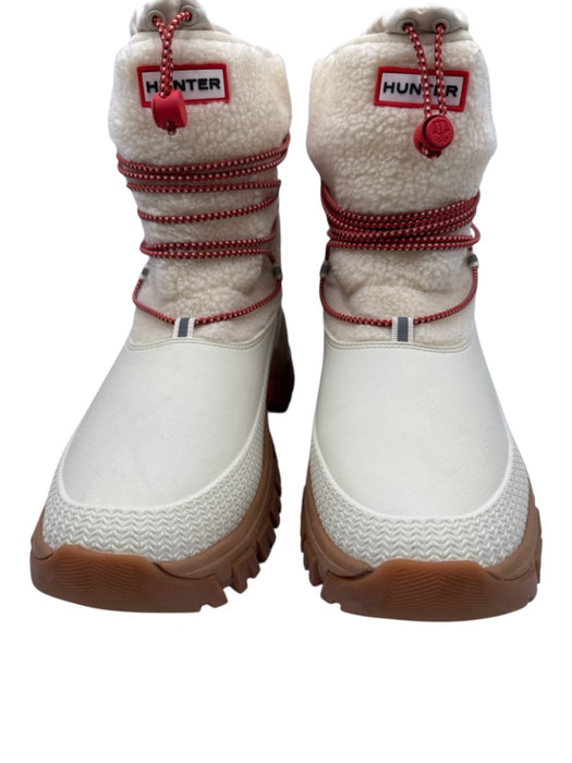 Hunter Shoe Size 11 Cream & Red Fleece Round Toe Cord Detail Mid Calf Boots Cream & Red / 11