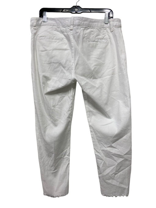 Frank & Eileen Size 10 White Cotton & Flex Raw Hem Slim Straight Leg Pants White / 10