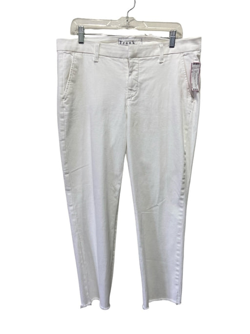 Frank & Eileen Size 12 White Cotton Blend Loops hook & zip Raw Hem Pants White / 12