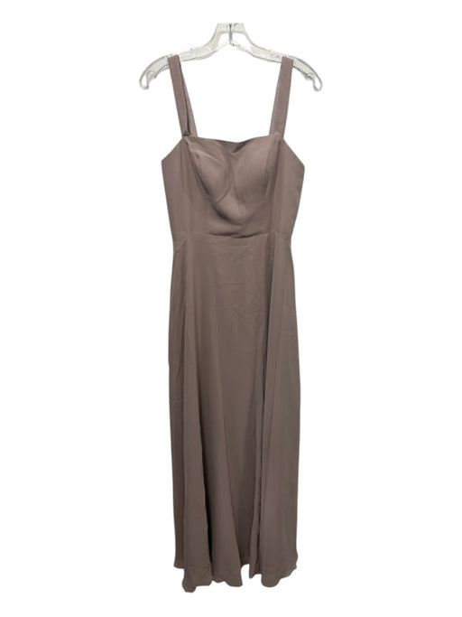 Azazie Size 6 Beige Polyester Sleeveless Back Zip Front Slit floor length Gown Beige / 6