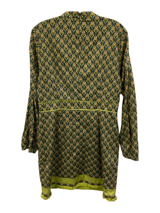 Adelyn Rae Size L Green & Blue Cotton Split V Neck Tassle Ties Dress Green & Blue / L