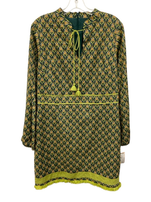 Adelyn Rae Size L Green & Blue Cotton Split V Neck Tassle Ties Dress Green & Blue / L