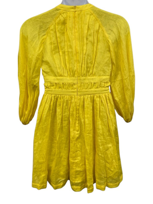 Zimmermann Size 2 Yellow Linen Tie Detail Pockets Plunge Bow Dress Yellow / 2