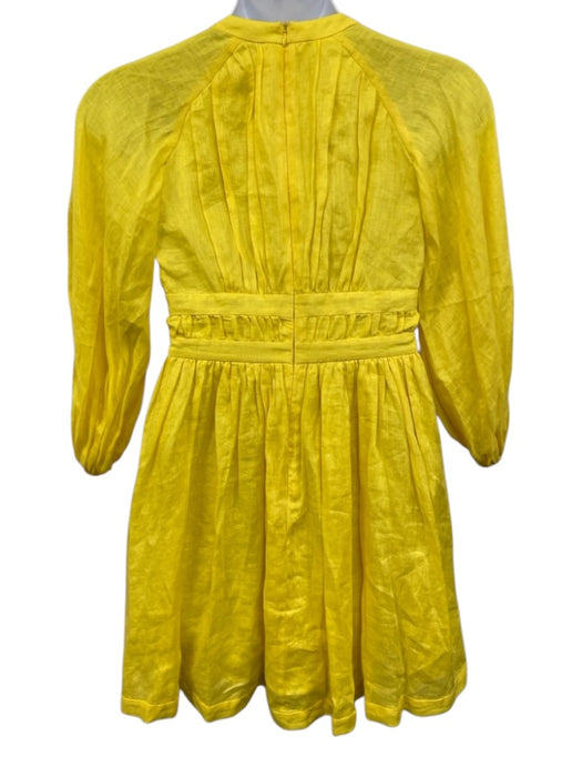 Zimmermann Size 2 Yellow Linen Tie Detail Pockets Plunge Bow Dress Yellow / 2