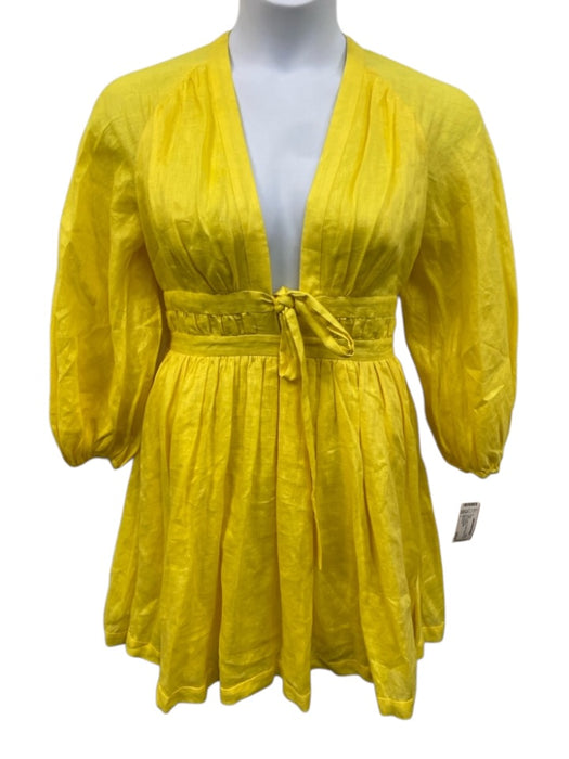 Zimmermann Size 2 Yellow Linen Tie Detail Pockets Plunge Bow Dress Yellow / 2