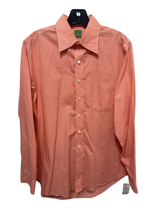 Sid Mashburn Size 15 Orange & White Cotton Gingham Button Up Long Sleeve Shirt Orange & White / 15