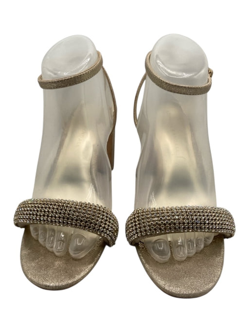 Loeffler Randall Shoe Size 8 Silver Leather Jeweled Ankle Strap Open Toe Pumps Silver / 8