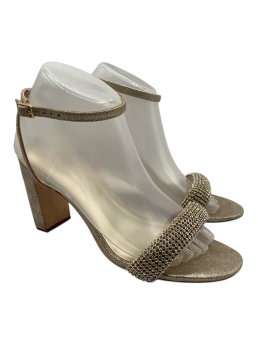 Loeffler Randall Shoe Size 8 Silver Leather Jeweled Ankle Strap Open Toe Pumps Silver / 8