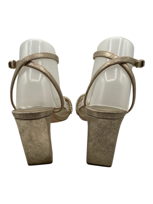 Loeffler Randall Shoe Size 8 Silver Leather Jeweled Ankle Strap Open Toe Pumps Silver / 8