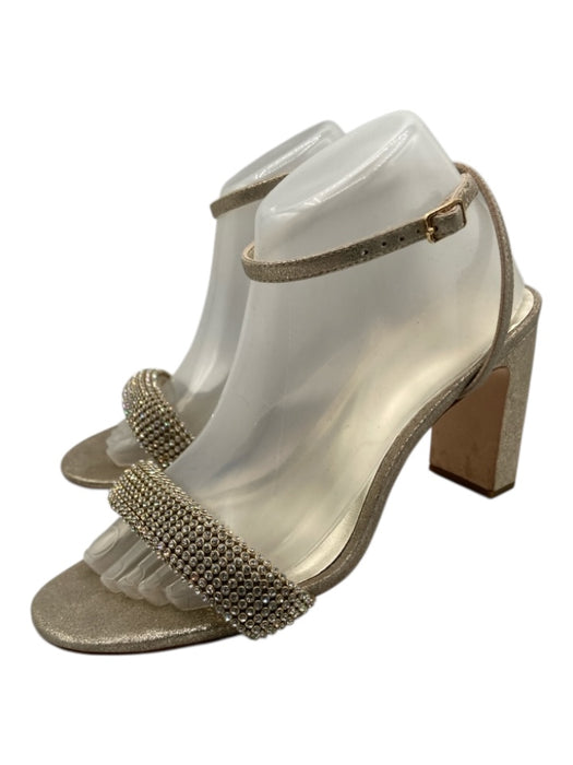 Loeffler Randall Shoe Size 8 Silver Leather Jeweled Ankle Strap Open Toe Pumps Silver / 8