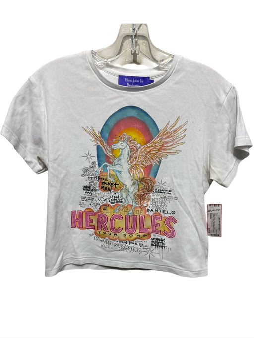 Realisation Size L White, Yellow, Aqua, Blue Cotton Unicorn T Shirt Cropped Top White, Yellow, Aqua, Blue / L