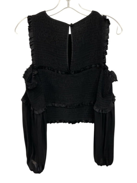 Cinq a Sept Size M Black Silk Shirred Cold Shoulder Ruffle Lantern Sleeve Top Black / M
