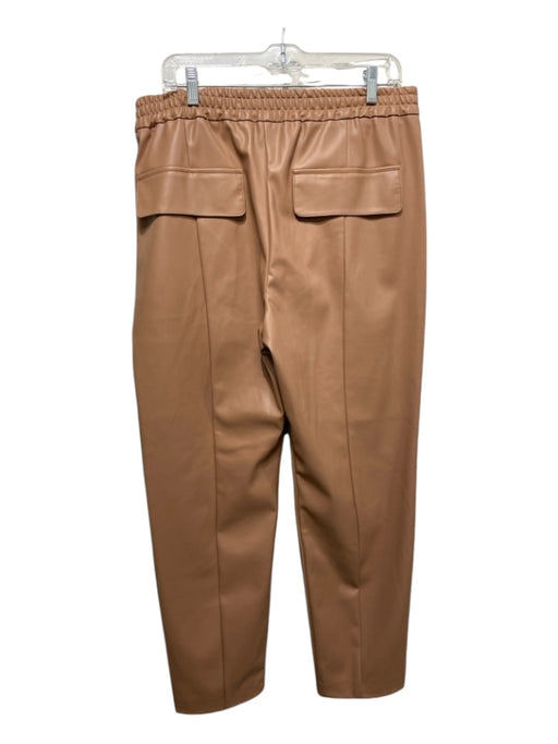 (Nude) Size L/46 Brown Faux Leather Elastic Waist Front Seam Cargo Pockets Pants Brown / L/46