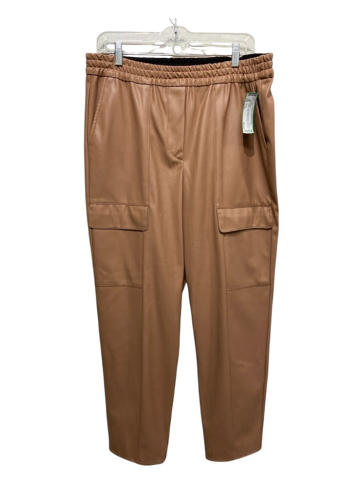 (Nude) Size L/46 Brown Faux Leather Elastic Waist Front Seam Cargo Pockets Pants Brown / L/46