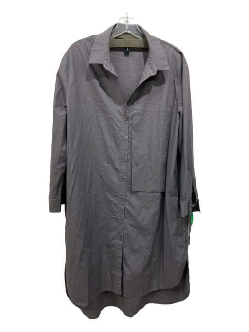 Amma Size 3/L Gray Cotton Button Down Patch Pocket Collar Long Sleeve Dress Gray / 3/L