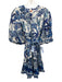 Farm Rio Size XL White & Blue Cotton Blend Button Front Short Puff Sleeve Dress White & Blue / XL