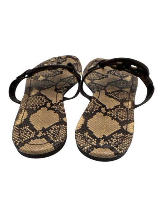 Tory Burch Shoe Size 8 Beige & Brown Embossed Leather Snake Print Flat Sandals Beige & Brown / 8