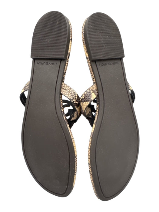 Tory Burch Shoe Size 8 Beige & Brown Embossed Leather Snake Print Flat Sandals Beige & Brown / 8