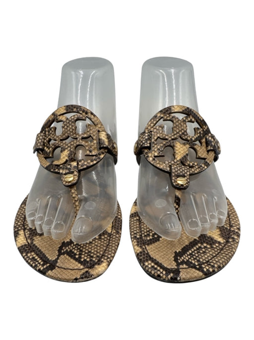 Tory Burch Shoe Size 8 Beige & Brown Embossed Leather Snake Print Flat Sandals Beige & Brown / 8