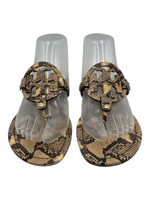 Tory Burch Shoe Size 8 Beige & Brown Embossed Leather Snake Print Flat Sandals Beige & Brown / 8