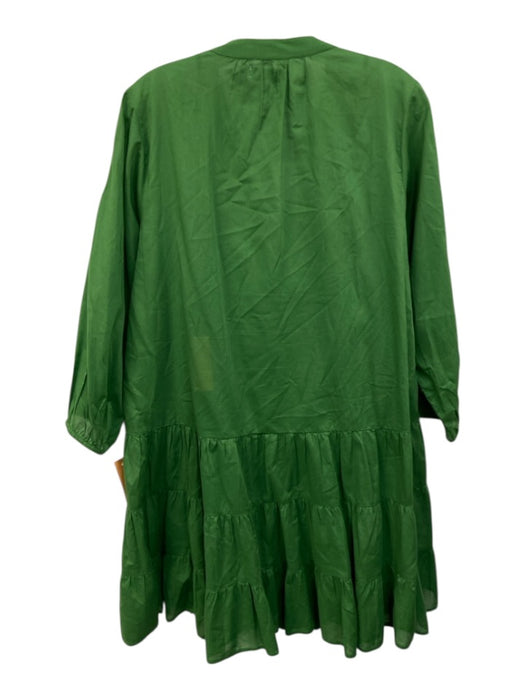 Lake Size XL Green Cotton Long Balloon Sleeve Pintuck Pleats Button Front Dress Green / XL